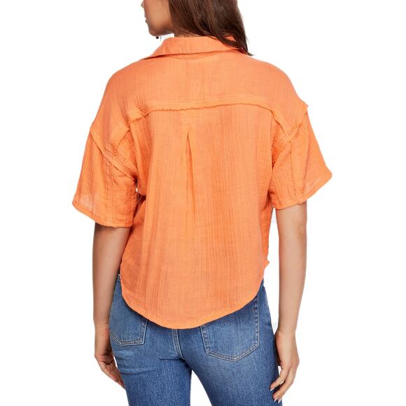Free People Womens Orange Full of Light Top Sz Small Boho Oversized Flowy Cotton - Picture 3 of 8
